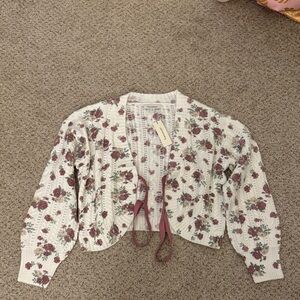 Floral Knit Cardigan - Cream and Purple